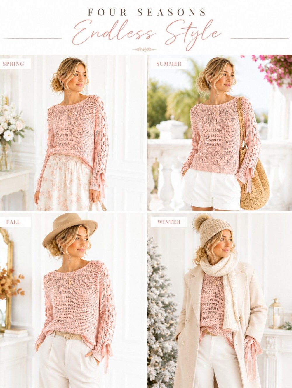 Rewind Pink Open Knit Sweater Size Small Lace-Up Sleeve Lightweight Cottagecore - Picture 4 of 10